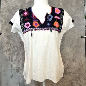 Boho Jane Embroidered Floral Top Size M Bohemian Peasant Festival Blouse